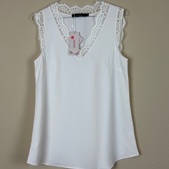 NWT Leani Ivory Tank Lace V Neck; Size Small - Picture 1 of 10